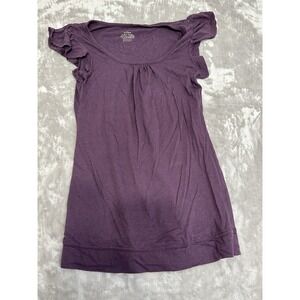 Mossimo Short Sleeve Blouse Shirt Top Womens Size‎ XS Long Purple Round Neck EUC